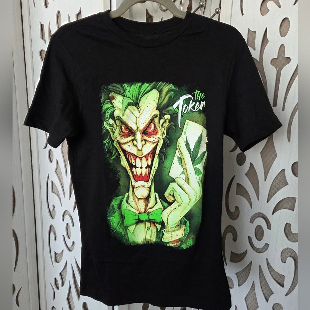 Joker Insprired Graphic Tee Men's Small Black Comic Villain Comic Shirt